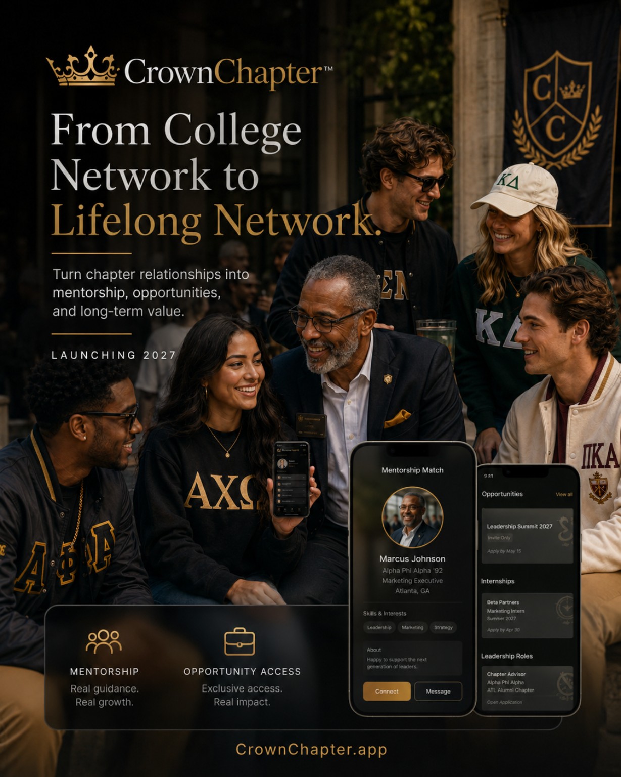 Alumni and student networking launch graphic